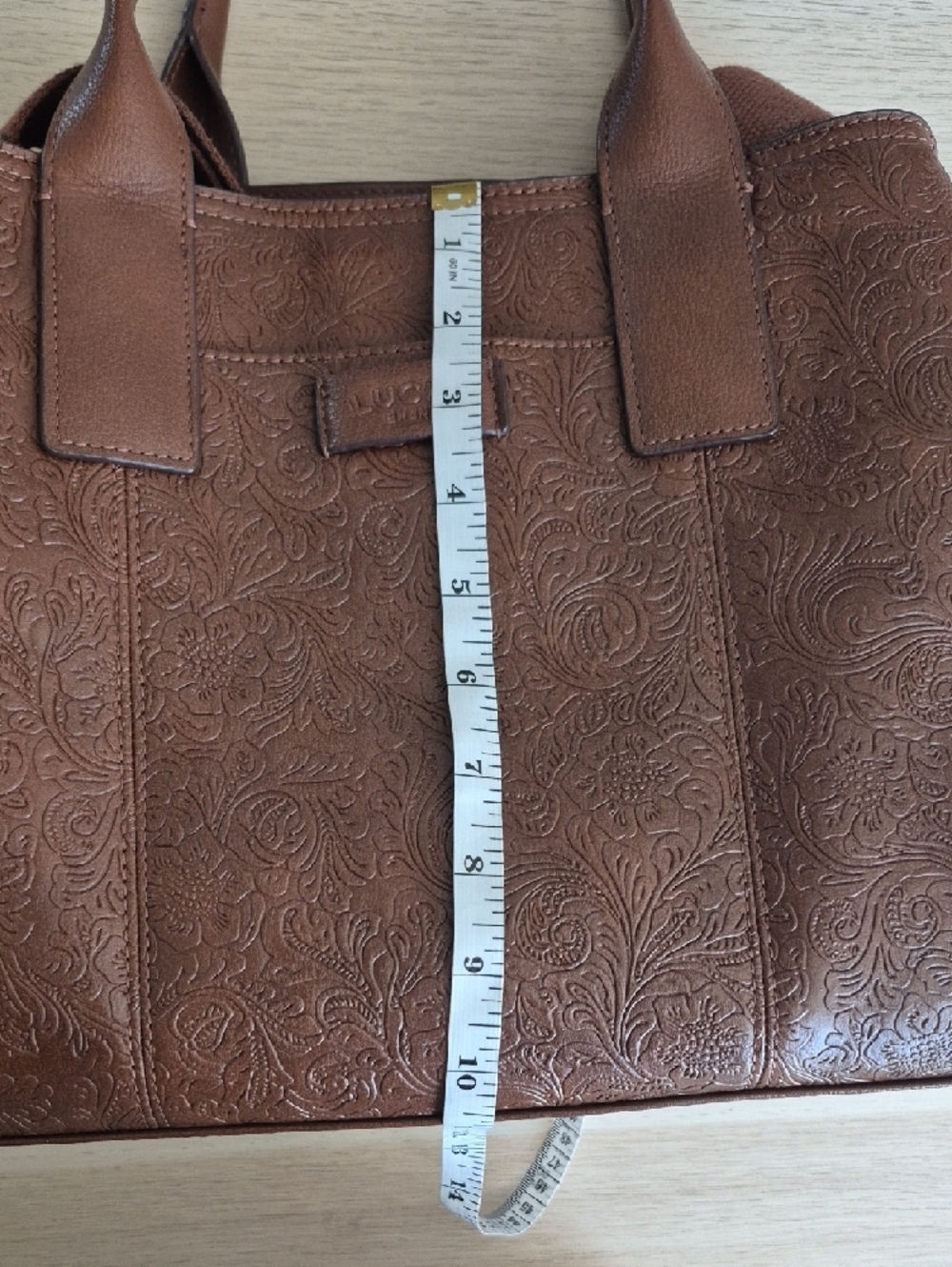 Lucky Brand Brown Floral Embossed Leather Satchel - Picture 12 of 12